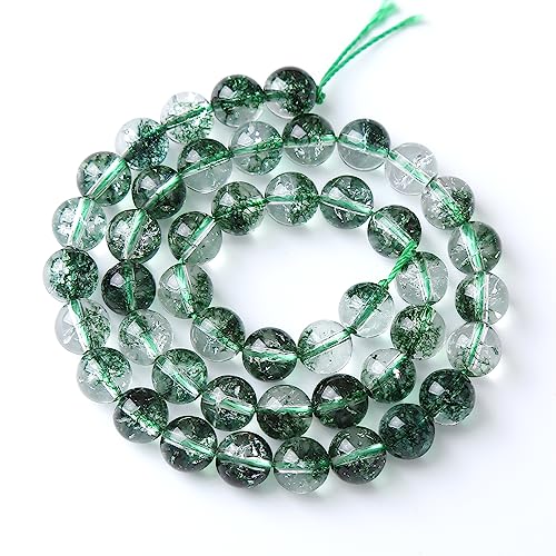 45pcs 8mm Natural Green Phantom Ghost Quartz Stone Round Beads for Jewelry Making DIY Bracelets Necklaces Crystal Energy Healing Stone Beads 15"