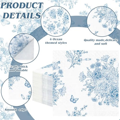 200 Pcs Blue and White Floral Cocktail Napkins 2 (200 count)