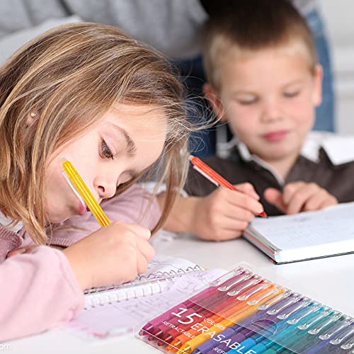 15 Colors Retractable Erasable Gel Pens Clicker (15 Count)