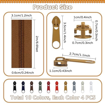 22.2 Yards 20 m 10 Pieces Assorted Colors #5 Nylon Coil Zippers