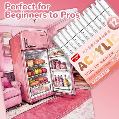 12 Pink Skin Dual Tip Acrylic Paint Markers (12 Count)