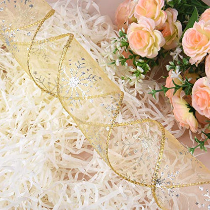 2.5 Inch Wide Christmas Wired Ribbon Snowflake Organza Sheer Glitter Ribbon for Xmas Tree (65.7 Foot)