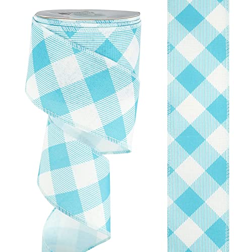 Blue and White Check Ribbon Christmas Wired Ribbon Blue White Burlap Ribbon 2.5 Inch X 10 Yards for Crafts Christmas Tree Decoration Birthday Decor Bows Making Flower Wreath Gift Wrapping (30 Foot)