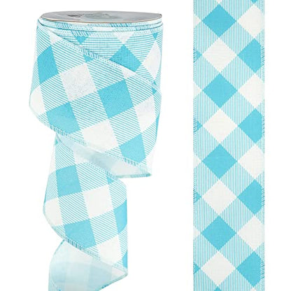 Blue and White Check Ribbon Christmas Wired Ribbon Blue White Burlap Ribbon 2.5 Inch X 10 Yards for Crafts Christmas Tree Decoration Birthday Decor Bows Making Flower Wreath Gift Wrapping (30 Foot)