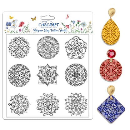 Bohemian Round Pattern Polymer Clay Texture Sheets Mandala Pattern Silicone Texture Stamp Single Image Modeling Pattern Pad for Jewelry and Clay Earrings Tools