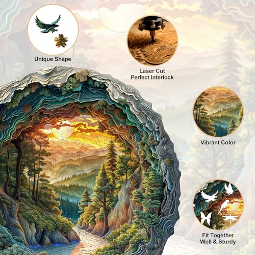 Wooden Puzzles for Adults Cave Forest Jigsaw Puzzle 8.5*8.4in (100 Count)