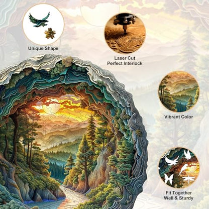 Wooden Puzzles for Adults Cave Forest Jigsaw 13.4 * 13.3in