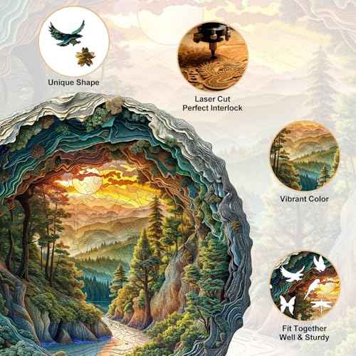 Wooden Puzzles for Adults Cave Forest Jigsaw 13.4 * 13.3in