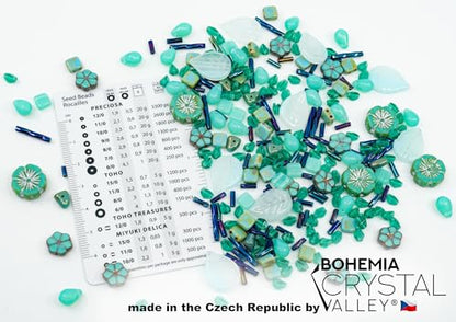 2.1oz (60 g) Mix of Unique Czech Bohemia Glass Pressed Beads, Rocailles, Opaque Turquoise Green Copper Crystal Silver, Matte and Glossy, Hand Made BCV (2.1164 Ounce)