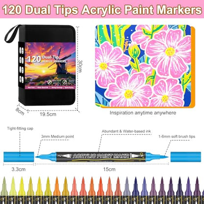 120 Colors Dual Tip Acrylic Paint Markers (60 Count)