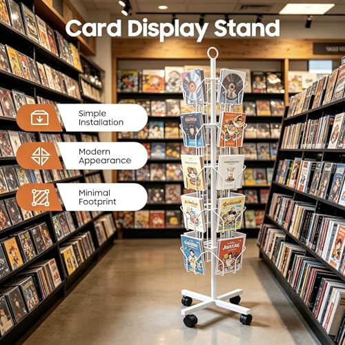White Greeting Card Display Rack Rotating Flyer Stand 20 Pocket