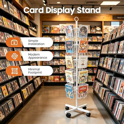 White Greeting Card Display Rack Rotating Flyer Stand 20 Pocket