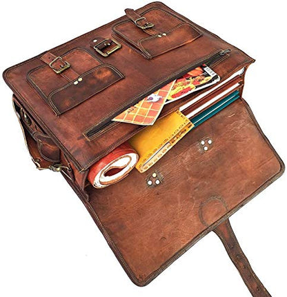 DHK 16 Inch Vintage Handmade Leather Messenger Bag Laptop Briefcase Computer Satchel Bag for Men & Women
