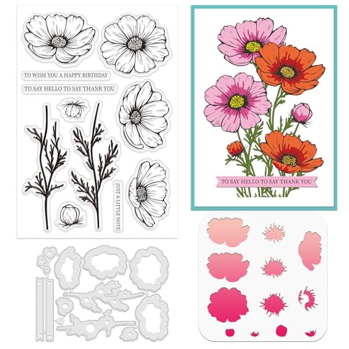 Realistic Cosmos Stamps and Dies and Layering Coloring Stencil Set