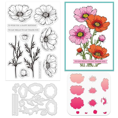 Realistic Cosmos Stamps and Dies and Layering Coloring Stencil Set