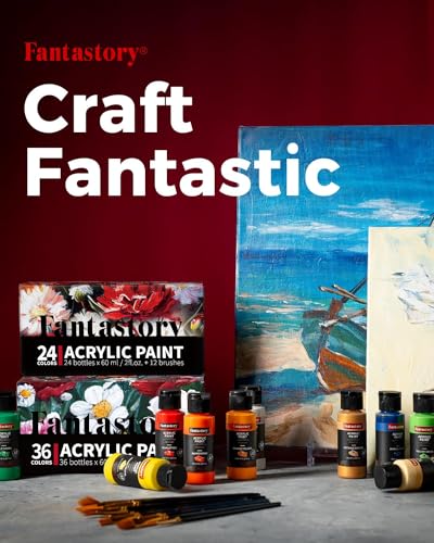60ml 36 Colors Acrylic Paint Set with 12 Brushes (72 Fl Oz)