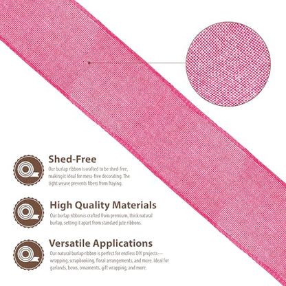 2 Inch Wide Hot Pink Burlap Ribbon for Crafts (60 Feet)