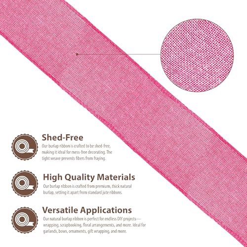 3 Inch Wide Hot Pink Burlap Ribbon for Crafts (120 Foot)