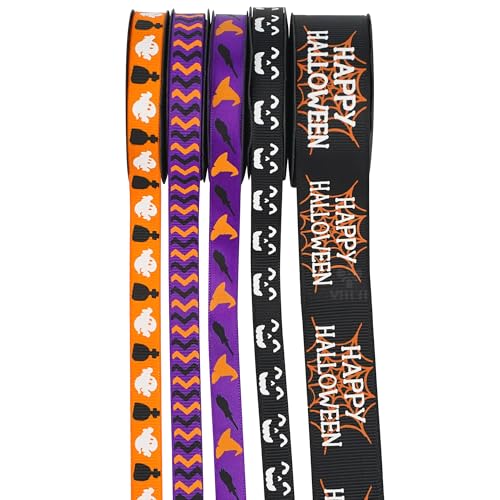 3 8 inch 1 inch Halloween Ribbon Set Spooky October Ribbon Assortment 5 Rolls 10 Yards Halloween Crafts (30 Foot)