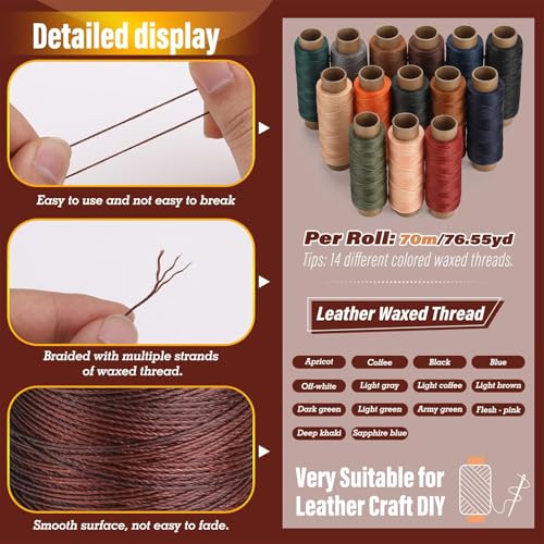 Waxed Thread 0.55mm Leather Thread for Stitching (228 Foot)