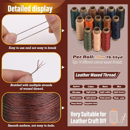 Waxed Thread 0.55mm Leather Thread for Stitching (228 Foot)