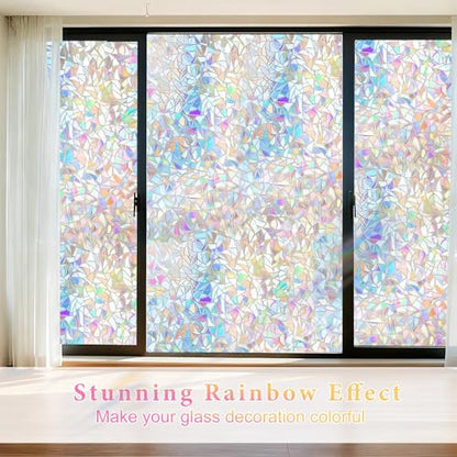 Rainbow Window Privacy Film Glass Door Privacy Film Static Cling Tint Frosted 3D Decorative Window Film Sticker Privacy Decals Non