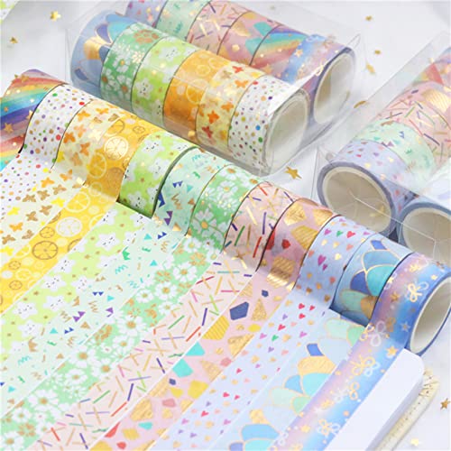 Candy Color Washi Tape Set 12 Rolls Bronzing Decorative Holiday Arts and Craft Washi Masking Tapes for Scrapbooking (12 Count)