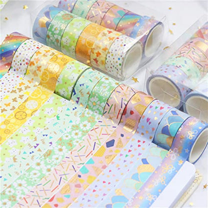 Candy Color Washi Tape Set 12 Rolls Bronzing Decorative Holiday Arts and Craft Washi Masking Tapes for Scrapbooking (12 Count)