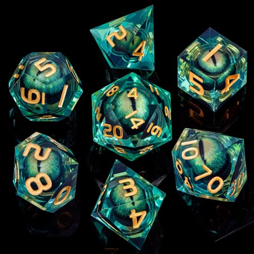 DND Resin Dice Dragon Eye Liquid Core Polyhedral D and D Dice Set with Gift Box