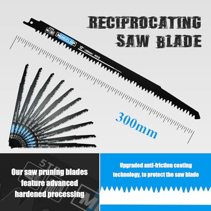 10Pack 12inch 5TPI Woodcutting Reciprocating Saw Blades Set (10 Count)