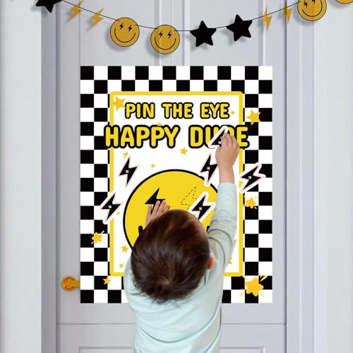ONE Happy Dude Party Games Pin The Eye on The Dude Kid Game for Smiley Face One Cool Dude 1st Birthday Party Decorations Favors Supplies 24 Sticker (33 Count)