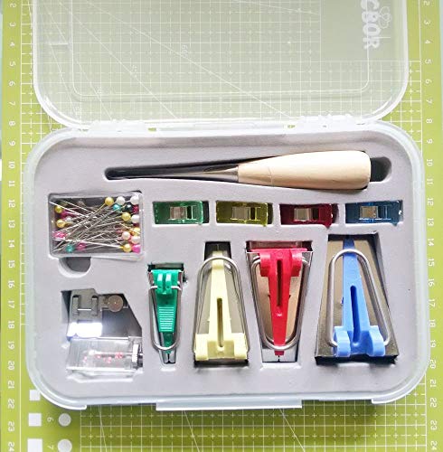 Bias Tape Maker 6mm 12mm 18mm 25mm Fabric Bias Binding Maker with Binder Foot Bradawl Quilting Clips Sewing Pins Kit (6 Count)