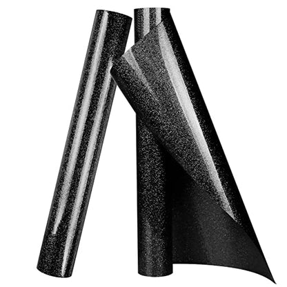 Black Glitter HTV Heat Transfer Vinyl Roll 12 inch x 10 ft Iron on Vinyl for T Shirts Crafts