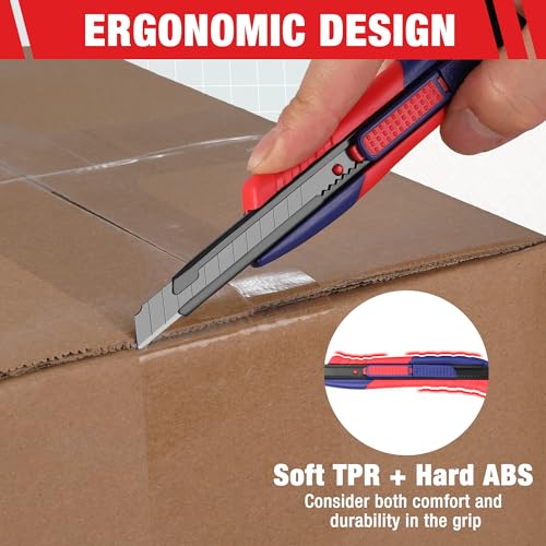 2-In-1 Safety Utility Knife Retractable Snap-off blade, Metal Box Cutter Set, Razor Knife Exacto Craft Knives, with 10 Extra 9mm Blades, Pack of 3