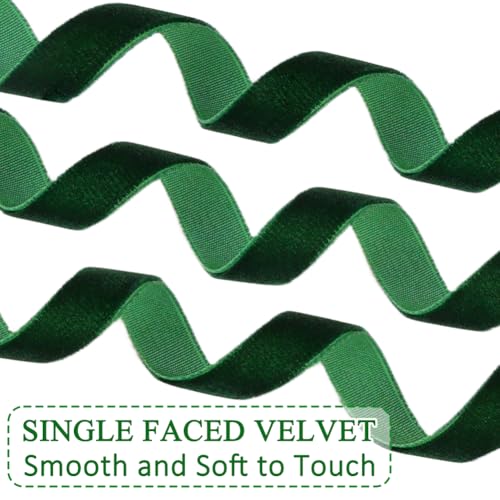 20yd 0.39" Dark Green Velvet Ribbon Single Faced for Crafts (2 Count)