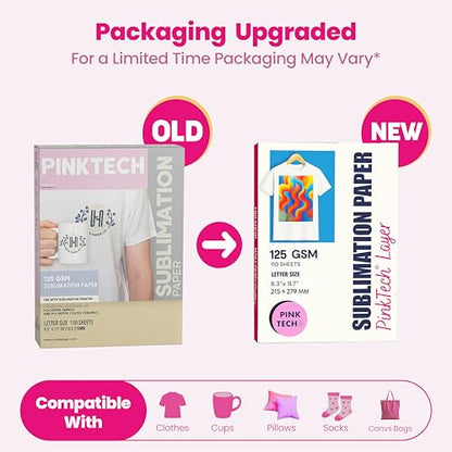 Hayes PinkTech Sublimation Paper 8.5x11 Inch 110 Sheets 125gsm for Inkjet Printer Epson Canon Sawgrass Heat Transfer Paper Works with Sublimation Ink for T (110 Count)