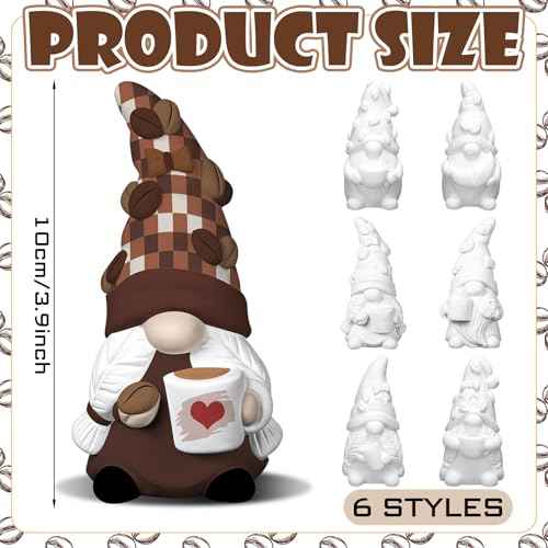 6 Set Fall Coffee Gnome Ceramics to Paint for Adults Ready to Paint Your Own Autumn Ceramic Gnome Statues DIY Paintable Ceramics Painting Kit Blank Figurines with Brush Palette Home Farm Decor (6 Count)