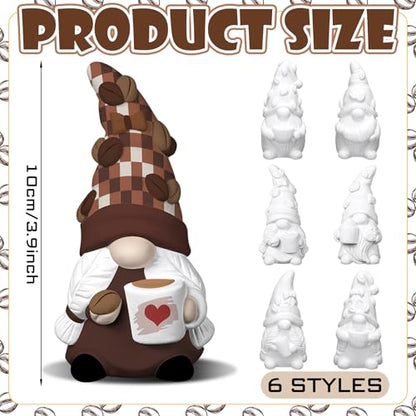 6 Set Fall Coffee Gnome Ceramics to Paint for Adults Ready to Paint Your Own Autumn Ceramic Gnome Statues DIY Paintable Ceramics Painting Kit Blank Figurines with Brush Palette Home Farm Decor (6 Count)