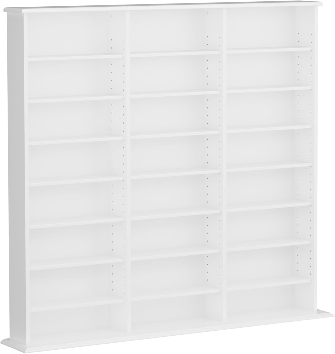 Prepac 3 Column 51" Tall White Display Multimedia Cabinet, Wood Media Storage with Removable Sheves, Modern Multimedia Storage Unit with 21 Adjustable Shelves for Books, DVDs and Collectibles, White