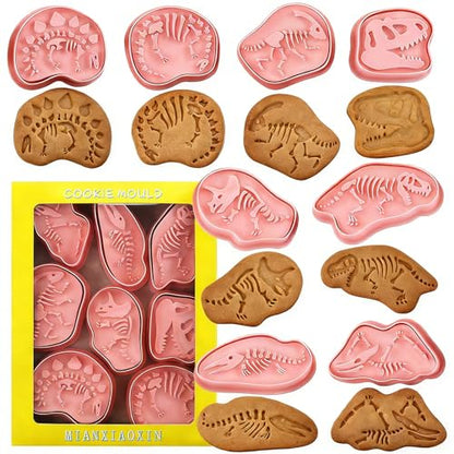 8 Piece 3D Dinosaur Fossil Cookie Cutter and Stamp Set (8 Count)