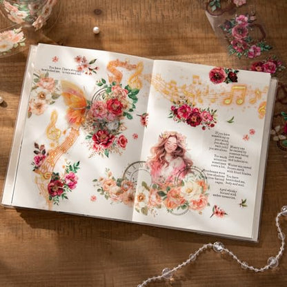 4 Rolls Vintage Floral PET Tape for Scrapbook Journaling (4 Count)