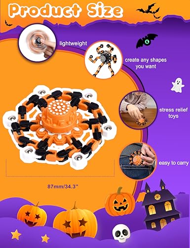 Halloween Toy Gifts for Kids Transformable Fidget Spinners for Adults Stress Relief Sensory Toys for Boys and Girls Fidget Toys Black Orange Halloween Party Decorations (4 Count)