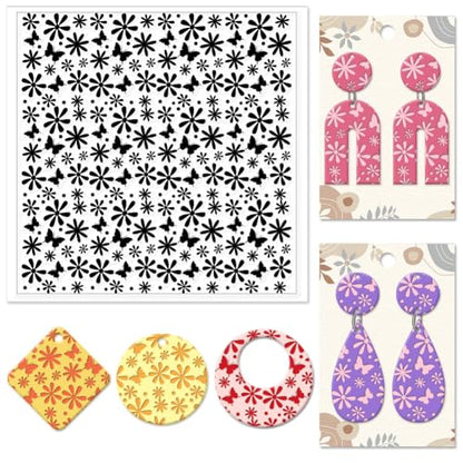 Daisy Polymer Clay Texture Sheets Butterfly Silicone Texture Stamp Clay Texture Mat Flower Modeling Pattern Pad Texture Sheets for Polymer Clay Jewelry and Clay Earrings Tools