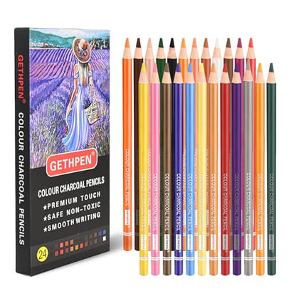 Colored Charcoal Pencil Set (24 Count)