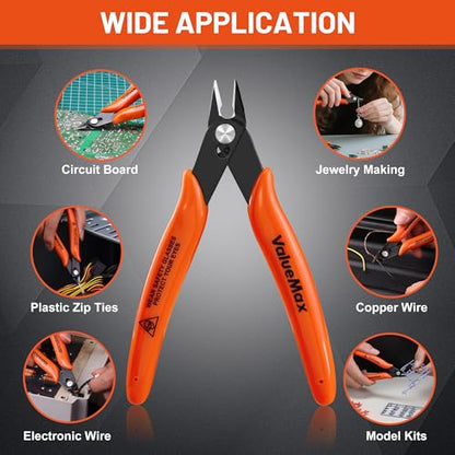 12-Pack 5-Inch Flush Cutters, Spring-Loaded Precision Side Cutters
