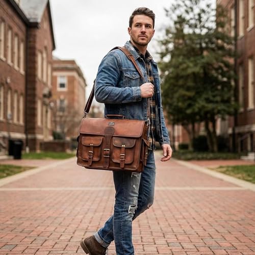 DHK 14 Inch Vintage Handmade Leather Messenger Bag for Laptop Briefcase Best Computer Satchel Distressed Bag