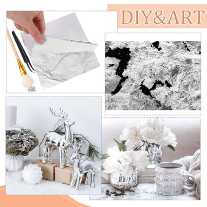 200 Pcs Gold Leaf Sheets for Art Foil Paper Leaf Art Foil Sheets Gilding Brush Thin Paper Craft for Painting Gilding Crafting Decoration