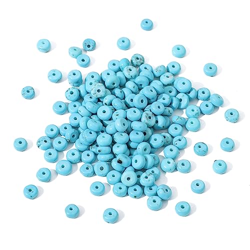 Natural Blue Turquoise Disk Stone Beads 4x2mm 160pcs Rondelle Loose Semi Gemstone Beads for Jewelry Making Design (160 Count)