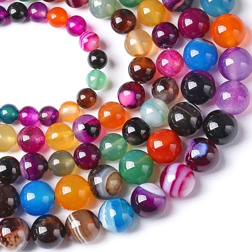 4MM Natural Stone Colorful Stripe Agate Energy Healing Beads Round Loose Beads for Jewelry Making Bracelet 90pcs 1 Strands 16"