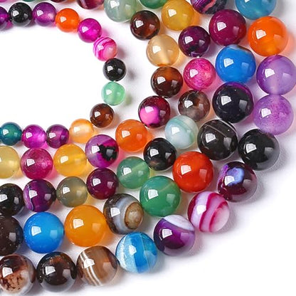 4MM Natural Stone Colorful Stripe Agate Energy Healing Beads Round Loose Beads for Jewelry Making Bracelet 90pcs 1 Strands 16"
